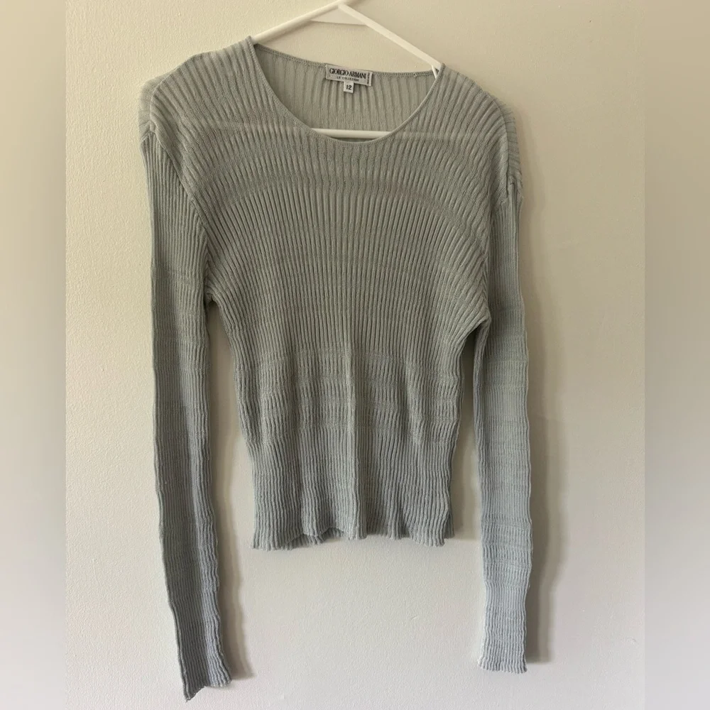 Giorgio Armani Vintage Ribbed Knit Sweater Gray Womens Size 12 Made in Italy